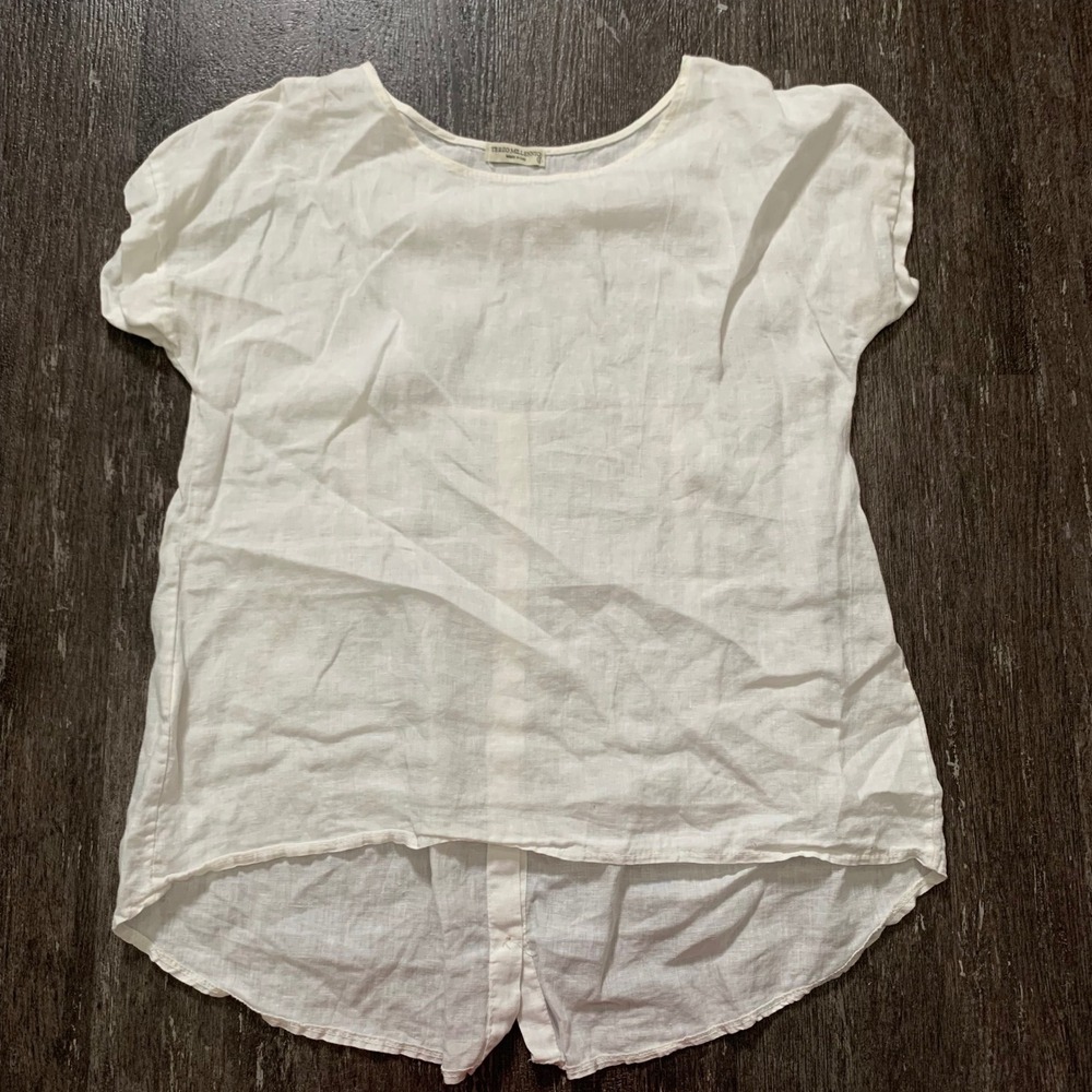 TERZO MILLENNIO Womens Linen Cap Sleeve Button Front Top Made in Italy Size‎ L